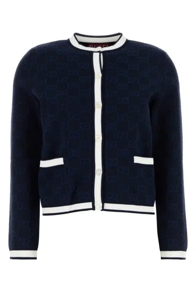 Gucci Navy Embroidered Cotton Cardigan