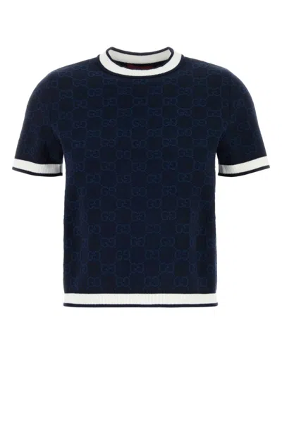 Gucci Navy Embroidered Cotton Sweater