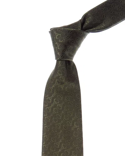 Gucci Navy Fil Jacquard Silk Tie In Green