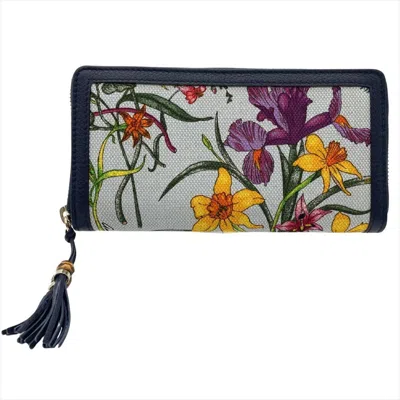Pre-owned Gucci Navy Gg Leather Canvas Long Wallet (bi-fold) () In Blue