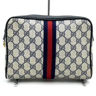 Pre-owned Gucci Navy Gg Supreme Clutch Bag Pouch () In Blue