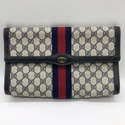 Pre-owned Gucci Navy Gg Supreme Clutch Bag Pouch () In Blue