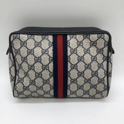 Pre-owned Gucci Navy Gg Supreme Clutch Bag Pouch () In Blue