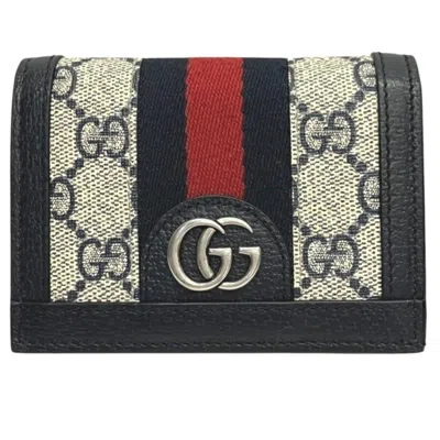 Pre-owned Gucci Navy Gg Supreme Leather Middle Wallet (bi-fold) ()
