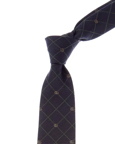 Gucci Navy Interlocking G Silk & Wool-blend Tie In Blue