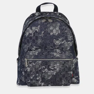 Pre-owned Gucci Navy Jacquard Denim Gg Monogram Backpack In Blue