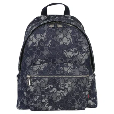 Pre-owned Gucci Navy Jacquard Denim Gg Monogram Backpack In Blue