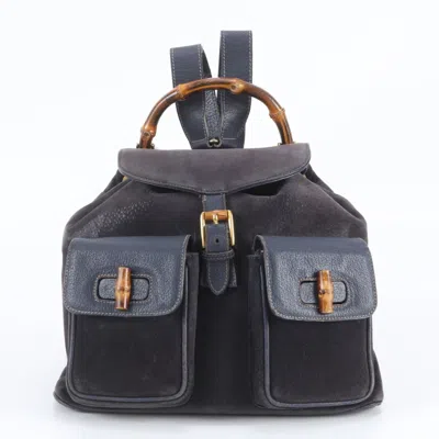 Pre-owned Gucci Navy Leather Backpack Shoulder Bag ()