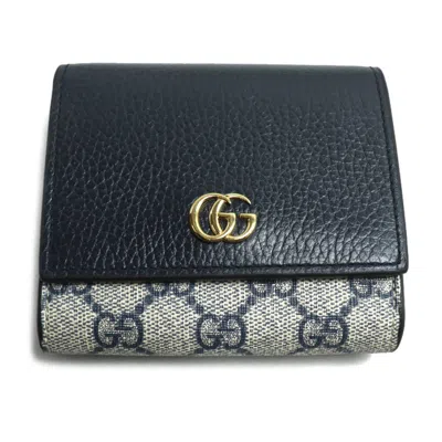 Pre-owned Gucci Navy Leather Gg Supreme Wallet (bi-fold) () In Blue