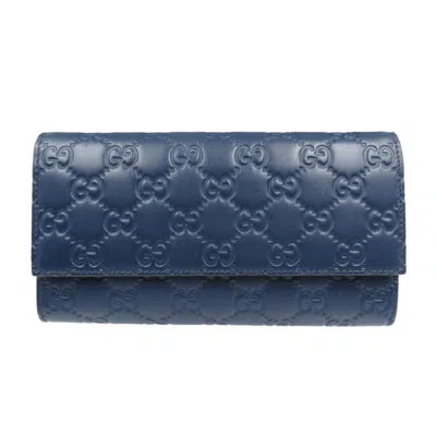 Pre-owned Gucci Navy Leather Long Wallet (bi-fold) ()
