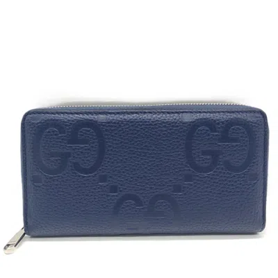 Pre-owned Gucci Navy Leather Long Wallet (bi-fold) () In Blue