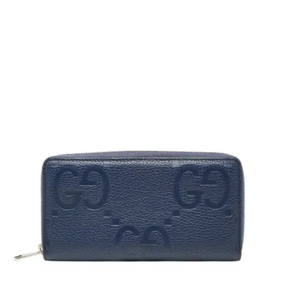 Pre-owned Gucci Navy Leather Long Wallet (bi-fold) () In Blue