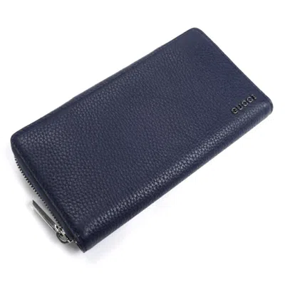 Pre-owned Gucci Navy Leather Long Wallet (bi-fold) () In Blue