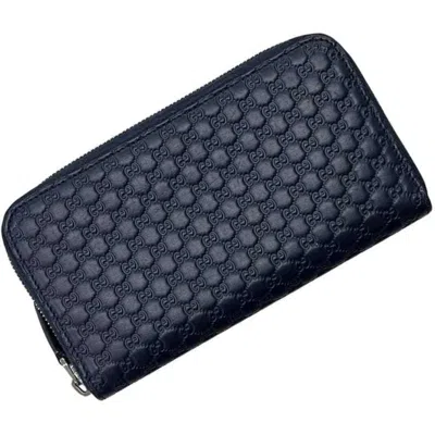Pre-owned Gucci Navy Leather Long Wallet (bi-fold) () In Blue