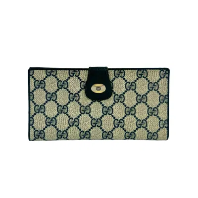 Pre-owned Gucci Navy Leather Pvc Long Wallet (bi-fold) () In Blue