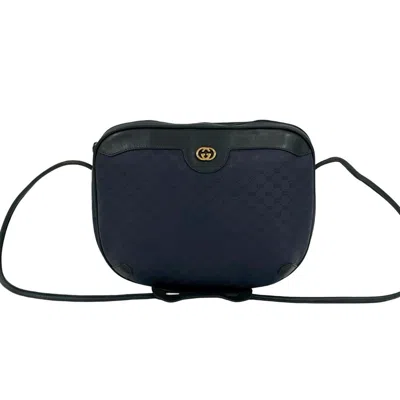 Pre-owned Gucci Navy Leather Pvc Pochette Shoulder Bag () In Blue