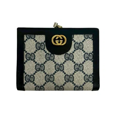 Pre-owned Gucci Navy Leather Pvc Wallet (bi-fold) () In Blue