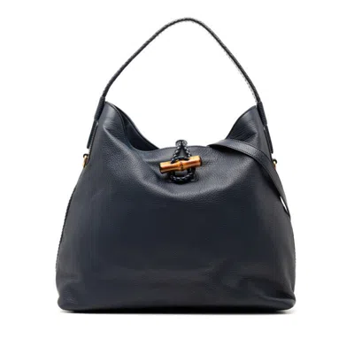 Pre-owned Gucci Navy Leather Shoulder Bag Tote Bag () In Blue