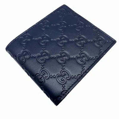 Pre-owned Gucci Navy Leather Wallet (bi-fold) () In Blue
