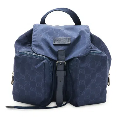 Pre-owned Gucci Navy Nylon Leather Backpack () In Blue