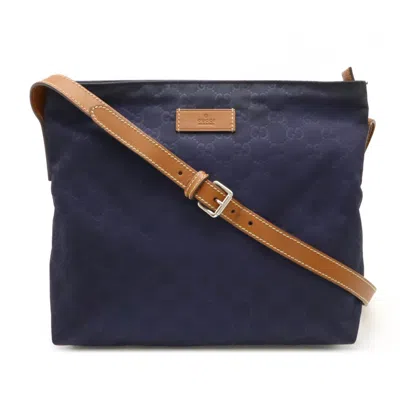 Pre-owned Gucci Navy Nylon Leather Shoulder Bag ()
