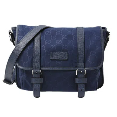 Pre-owned Gucci Navy Nylon Leather Shoulder Bag ()