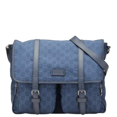 Pre-owned Gucci Navy Nylon Leather Shoulder Bag ()