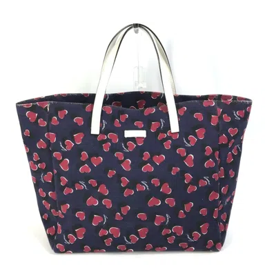 Pre-owned Gucci Navy Pink Canvas Leather Shoulder Bag Tote Bag ()