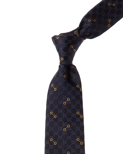 Gucci Navy Printed Silk Tie In Blue