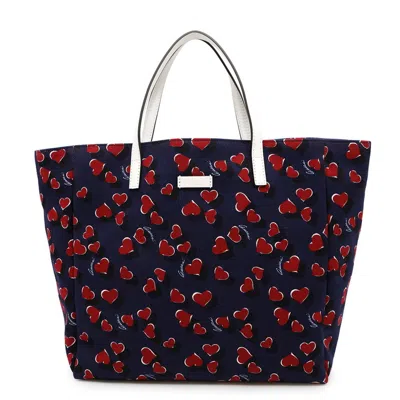 Pre-owned Gucci Navy Red Color Canvas Leather Tote Bag ()