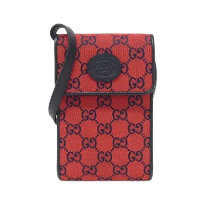 Pre-owned Gucci Navy Red Color Gg Canvas Leather Shoulder Bag ()