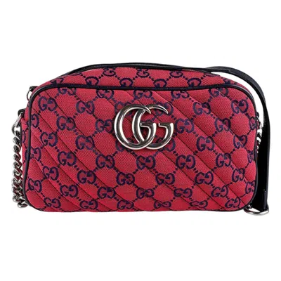 Pre-owned Gucci Navy Red Color Gg Canvas Leather Shoulder Bag ()