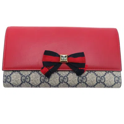 Pre-owned Gucci Navy Red Color Gg Supreme Leather Long Wallet (bi-fold) ()