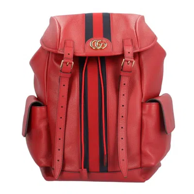 Pre-owned Gucci Navy Red Color Leather Backpack ()