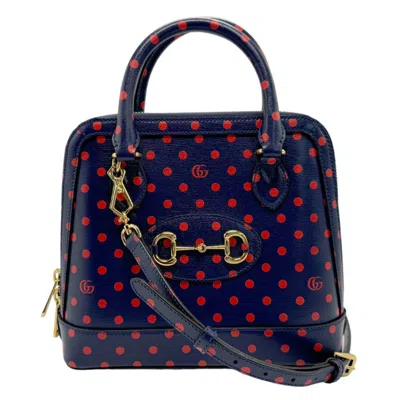 Pre-owned Gucci Navy Red Color Leather Handbag Shoulder Bag () In Navy, Red Color