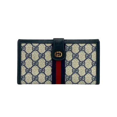 Pre-owned Gucci Navy Red Color Leather Pvc Long Wallet (bi-fold) ()