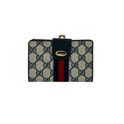 Pre-owned Gucci Navy Red Color Leather Pvc Wallet (bi-fold) ()