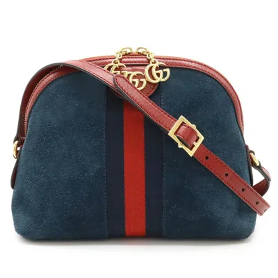 Pre-owned Gucci Navy Red Color Suede Leather Pochette Shoulder Bag ()