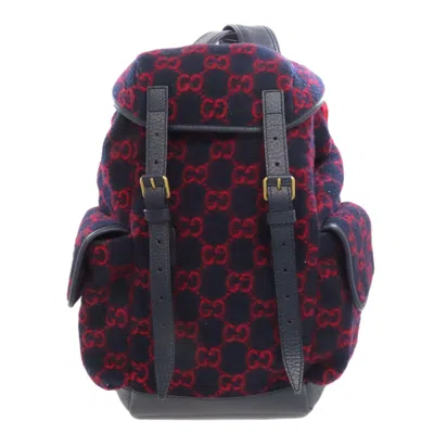 Pre-owned Gucci Navy Red Color Wool Backpack ()