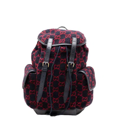 Pre-owned Gucci Navy Red Color Wool Leather Backpack () In Navy, Red Color