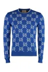 GUCCI NAVY RIBBED KNIT EDGES JACQUARD SWEATER FOR MEN (SS24)