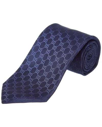 Gucci Navy Signature Silk Tie In Blue