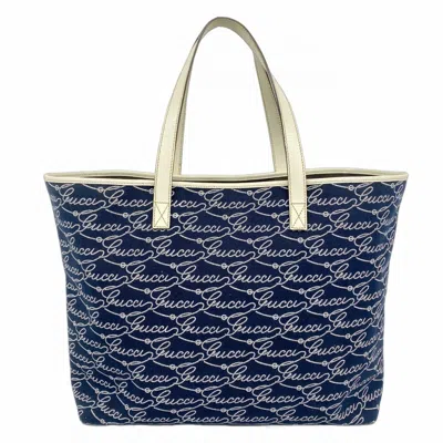 Pre-owned Gucci Navy White Canvas Tote Bag () In Multi
