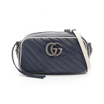 Pre-owned Gucci Navy White Leather Shoulder Bag ()
