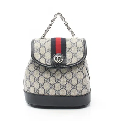 Pre-owned Gucci Navy White Pvc Coated Canvas Leather Backpack () In Navy, White