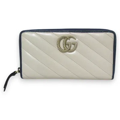 Pre-owned Gucci Navy White Quilting Long Wallet (bi-fold) ()