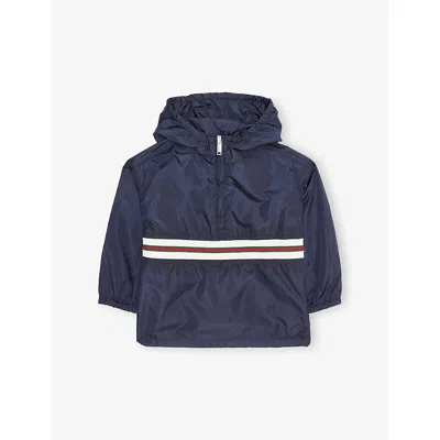 Gucci Babies' Logo-embellished Half-zip Nylon Jacket 12- In Blue