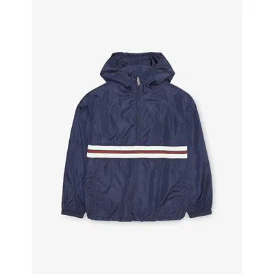 Gucci Kids' Logo-embellished Half-zip Nylon Jacket 6-12 In Blue