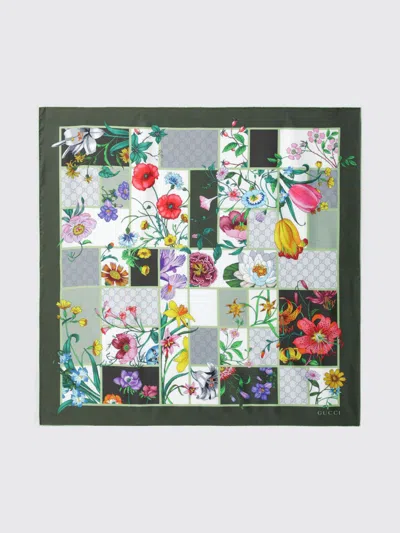 Gucci Mini Blocks Flora Scarf 90x90 In Green