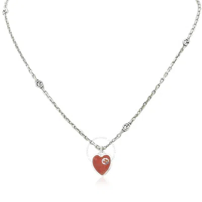 Gucci Necklace With Interlocking G Red Enamel Heart In Gold